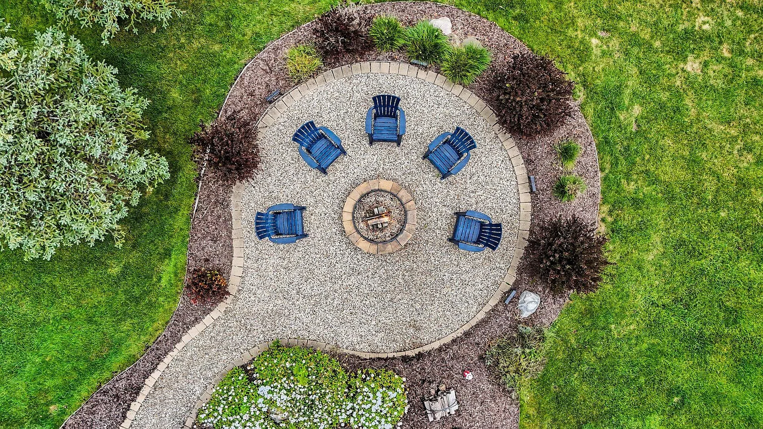 Top down aerial of a backyard firepit, from an EZ Shots shoot