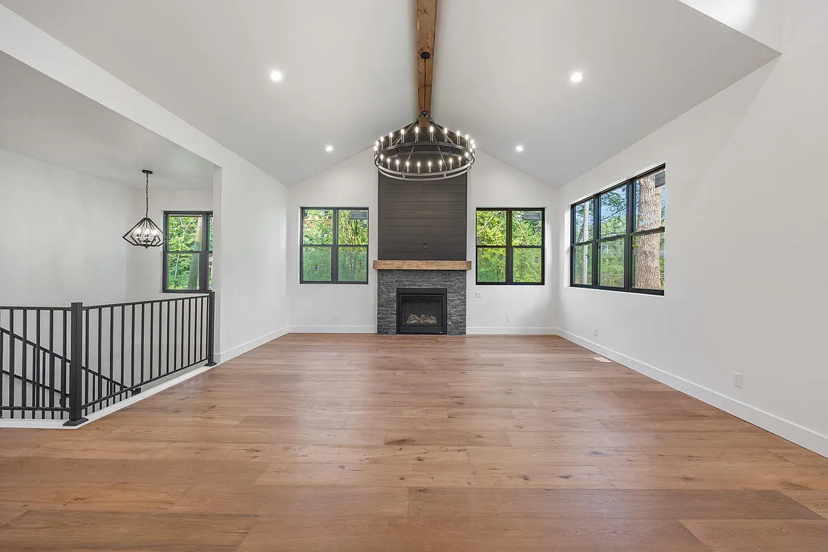 Great room in a modern farmhouse new build, from an EZ Shots shoot